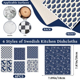 VISSTREE Swedish Dishcloths for Kitchen, Blue Japanese Pattern Dish Cloths