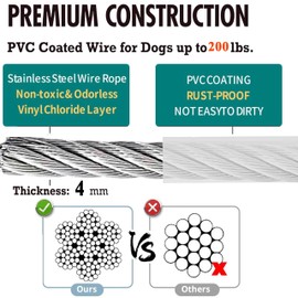 ZENGSUSU Tie Out Cable for Dogs Up to 200lbs, Water & Rust Resistant Industrial Strength Steel Dog Chains for Outside, Durable Leads Dog Runner Cable for Yard Camping (Silver-20ft)