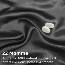 LINENOVA 100% Mulberry Silk Pillowcase for Hair and Skin, Both Sides 22 Momme Silk Queen Pillow Cover, Smooth Breathable Black Pillow Case with Hidden Zipper, Gifts for Women 2 Pack(50 * 75cm)