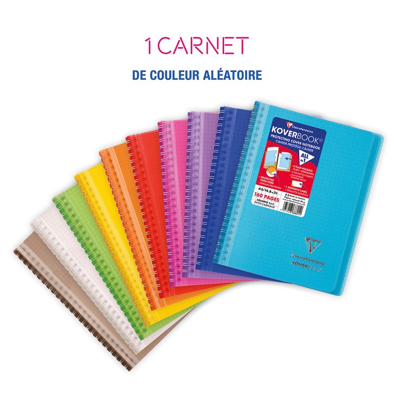 Clairefontaine 366601C Koverbook with Spiral Bound, Squared, Polypropylene Cover, DIN