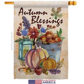 Breeze Decor Harvest & Autumn Blessings Garden House Flags Set Fall Scarecrow Pumkins Sunflower Leaves Season Autumntime Gathering Small Decorative Gift Yard Banner Made in USA 28 X 40
