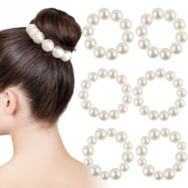 Hair Scrunchie Pearl, 6PCS Elastic Hair Band Rope for Bun, Ponytail Holder Headbands for Women Girls Lady Children Hair Accessories