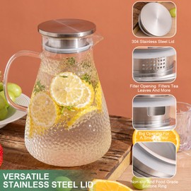 MRZIKPO 1.8 Liter 60 oz Glass Pitcher with Lid and Spout,2pcs set,Glass Carafe for Hot/Cold Water, Large Iced Tea Pitcher for Iced Coffee, Milk,Juice,Homemade Beverage,and Drinks