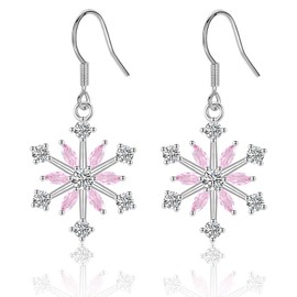 JOPLY Silver Christmas Earrings for Women, Snowflake Dangle Drop Earrings Cubic Zirconia Flashing Christmas Xmas Earrings, Christmas Birthday Gift for Girls