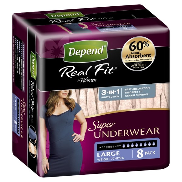 Depend Real Fit Super Underwear for Women Large X 8 (Limit 4 per order)