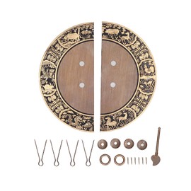 HERCHR A Pair of Round Door Handles Made of Antique Brass, Drawer Handles, Round, Double Door Ring Handle, Vintage Chinese Lock with Key for Cupboard, Jewellery Box, Gift Box, Decoration