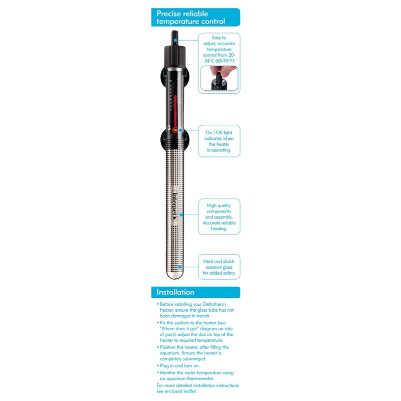 Interpet Deltatherm Aquarium Fish Tank Heater, adjustable, for Tropical and