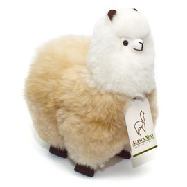 Real Alpaka Natural Fur Toy – 9 inch. Soft and Cuddly Handcrafted Llama Stuffed Animal. (9 inches, Beige & White)