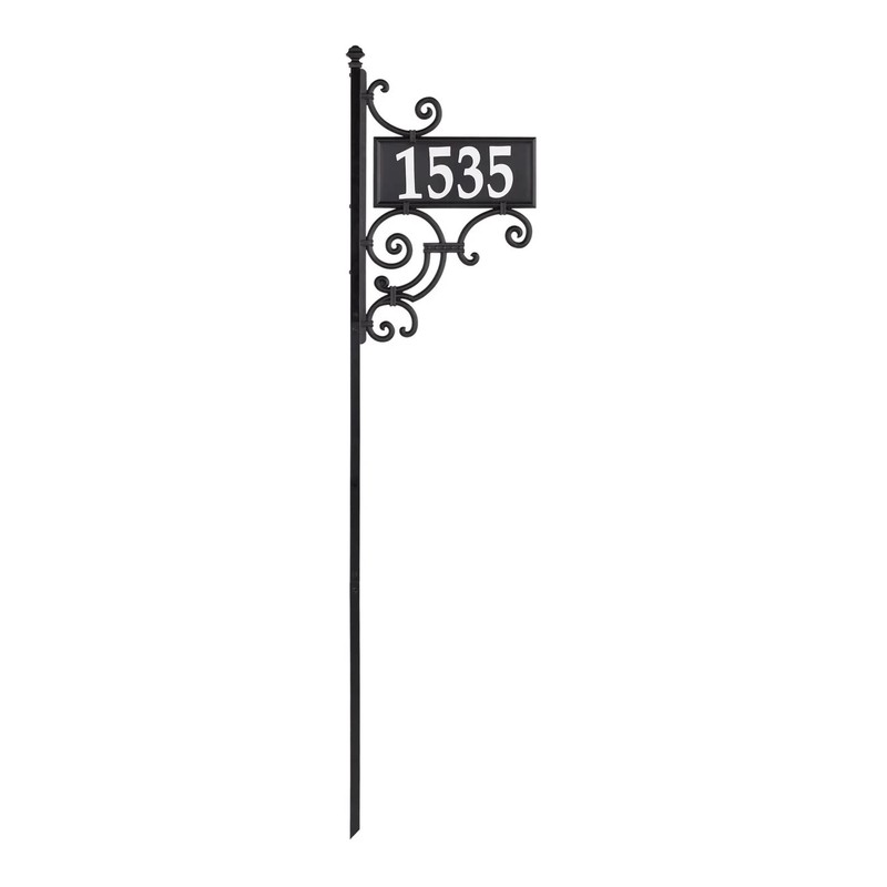 Whitehall™ NIGHTBRIGHT IRONWORK Black and White Post Address Sign, with
