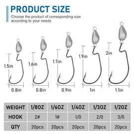 THKFISH Fish Eye Swimbait Jig Heads, Pack of 20 Weighted Jig Heads, Offset Hooks and Dropshot Hooks for Zander/Carp, Weedless Swing Jig Hooks for Texas Rig and Ned Rig Fishing