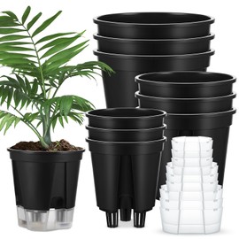 Wonderjune Self Watering Pots for Indoor Plants with Deep Reservoir and High Drainage Holes for Outdoor Plants and Flowers, Bare Root Planter(4.72'', 5.91'', 7.09'',Black,9 Pcs)