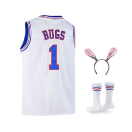 Oknown Youth Basketball Jersey Bugs #1 Moive Space Jerseys Bunny Shirts for Kids (White, Youth X-Large)