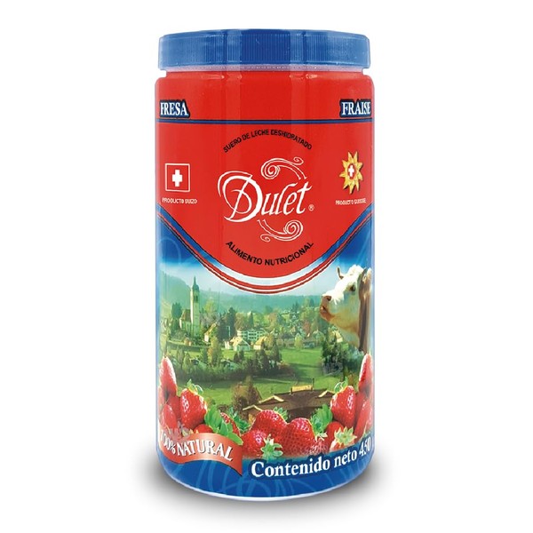 DULET - Lactosuero deshidratado en polvo-Producto Suizo-Ingredientes naturales-Con chispas de fresa deshidratada-Alta concentración de aminoácidos, vitaminas y minerales-Sabor Fresa-450g