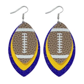 1/6/8/9Pairs Set Glitter Faux Leather Football Baseball Basketball Sports Teardrop Drop Dangle Earrings for Women Gift Jewelry Evil Eye Lucky Rugby Colorful Cool Punk-Yellow Blue