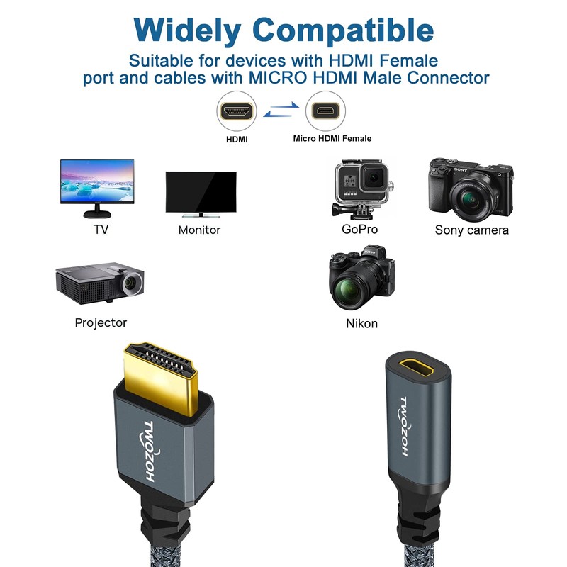 Twozoh Full Size to Micro HDMI Adapter, Supports 3D/4K 1080p