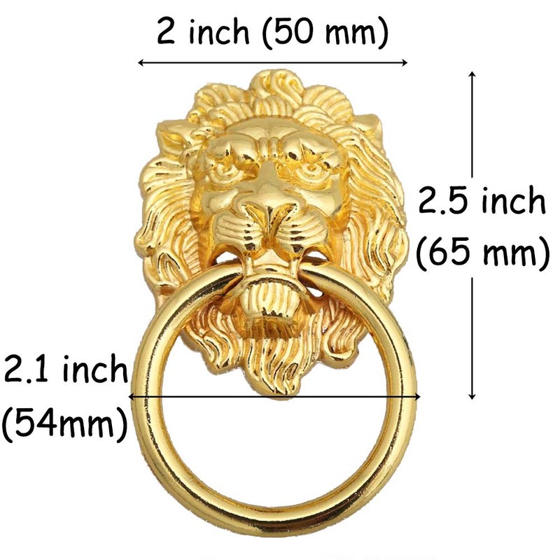 4 Pack 2" x 3.5" Gold Lion Head Drawer Pulls,