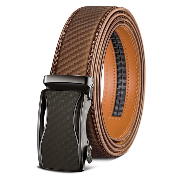 KEMISANT Mens Ratchet Belt, Leather Adjustable Slide Belt For Mens