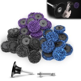 2 Inch Quick Strip Disc Kit 30 Pcs Heavy Duty Paint Stripper Tool Die Grinder Stripping Discs with 2Pcs 1/4" Roll Lock Holder for Paint Stripping, Polishing & Rust Removal (10 Blue/10 Purple/10 Black)