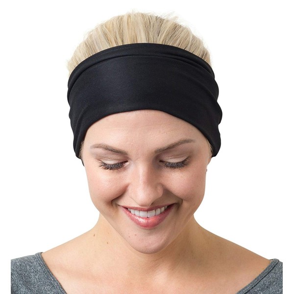 RiptGear Stretch Sport Headband for Women (Solid Black) — Made