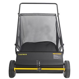 EAGWON Push Lawn Sweeper, 26-Inch Width, 7 Cu. Ft. Hopper Capacity, 4 Spinning Brushes, Adjustable Height, Durable Steel Frame with Rubber Wheels,Yellow&Black