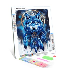 MOER SKY 5D Diamond Painting, Dream Catcher Wolf Diamond Painting Kits Full Round Gemstone Art, Fun Gifts, Room Decor St Patricks Day Decor Home Decor 12x16 Inch