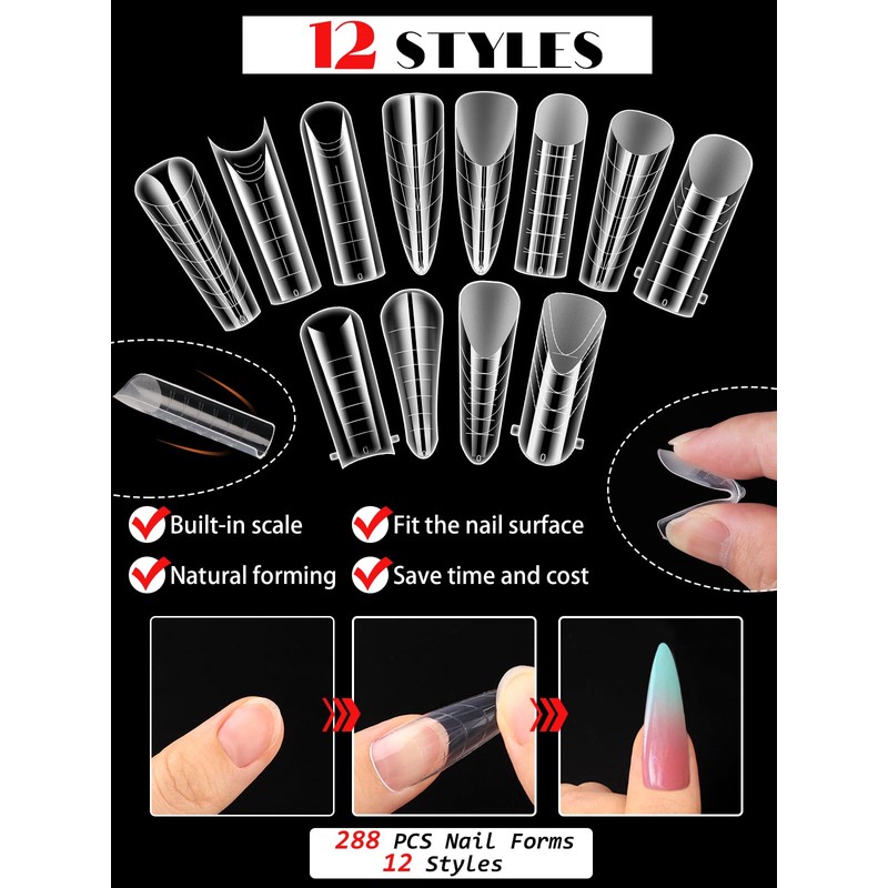 EBANKU 288PCS Clear Dual Nail Forms System Full Cover Nail
