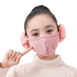 TecHong Teens Winter Warm Windproof Mask with Fluffy Ear Covers - Thick Dustproof Breathable Mouth Cover Half Face Earflaps Pink