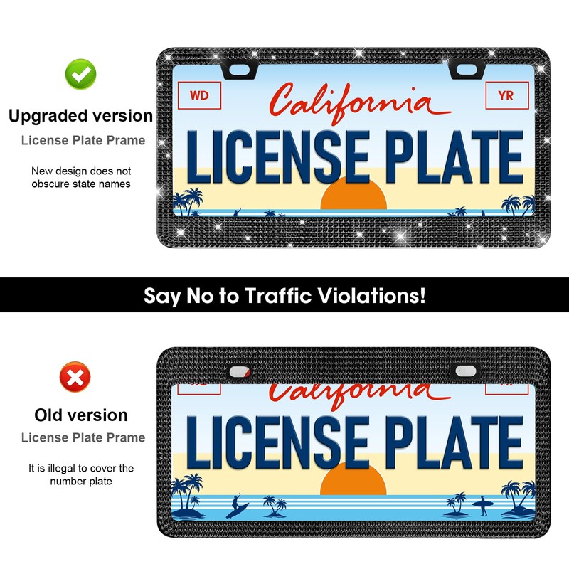 2 Pack Bling License Plate Frames for Women,Sparkly Rhinestone Diamond