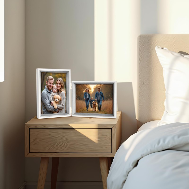 Epecfan Double Picture Frame 5x7 Vertical and Horizontal Hinged Picture