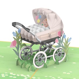 papercrush papercrush® Pop Up Karte zur Geburt mit Kinderwagen - Neutrale 3D Geburtskarte für Mädchen & Jungen, Glückwunsch zum Baby, Glückwunschkarte oder Geldgeschenk zur Geburt, Handgemachte Babykarte