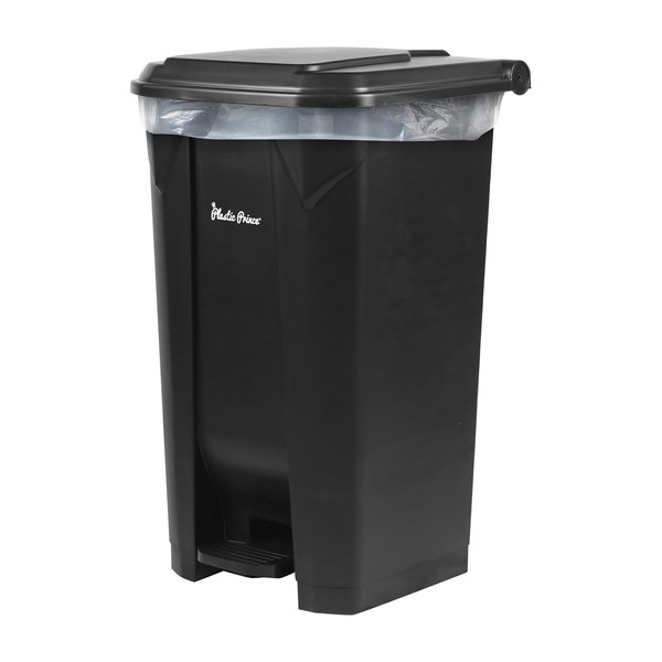 27 Gallon Step-On Trash Can/Container, Black Plastic Dustbin with Lid