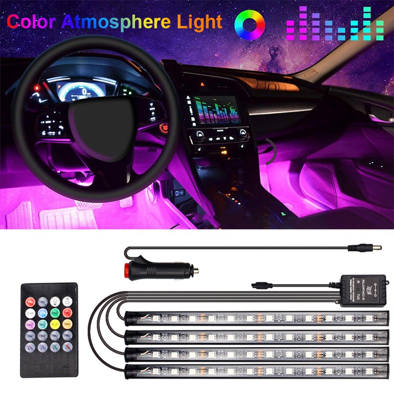 Car LED Strip Light, 4pcs 36 LED DC 12V Multicolor