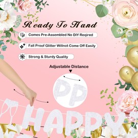 Breling Pre Strung Happy Engagement Banner Glitter Happy Engagement Party Decorations Engaged Banner Engagement Decorations Signs Party Decor Wedding Engagement Banners(White)