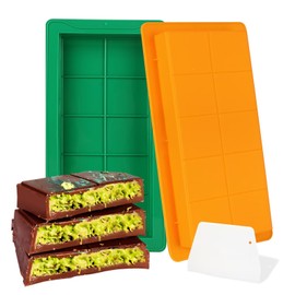 Hewomate Dubai Chocolate Bar Mold, 2 Pack Deep With 1 Scraper, 1 Inch Deep for Filling Dubai Knafeh Pistachio, Green & Yellow
