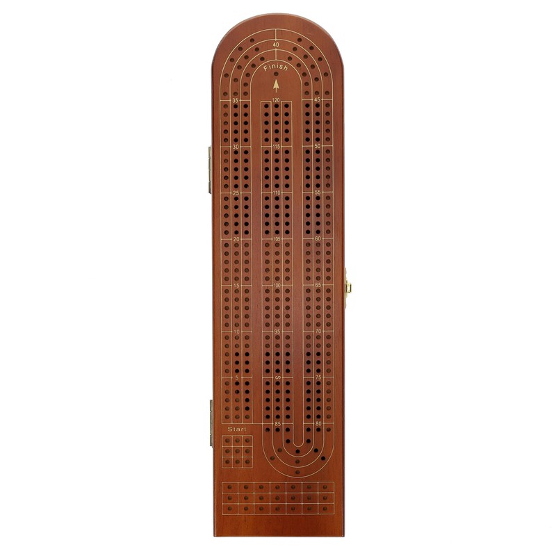 Pacific Shore Games Wooden Cribbage Board Game Set, Walnut Stained