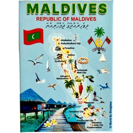 Maldives Graphic Map and Attractions Souvenir Fridge Magnet 2.5" X 3.5"