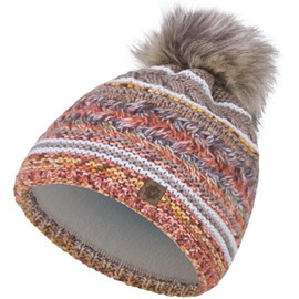 Compagno Winter Hat Women's Knitted Hat Women's Bobble Hat Multicoloured Lining Beanie 87, orange