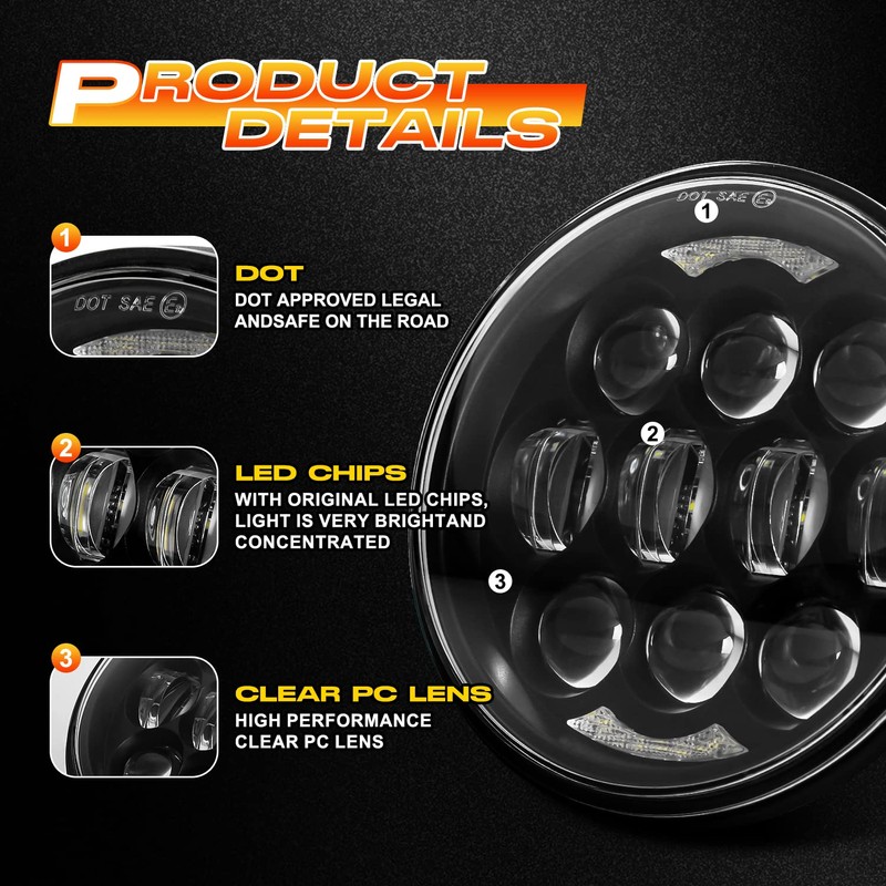 DOT Approved 80W 5-3/4" 5.75" Round LED Projection Headlight Compatible
