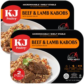 KJ Poultry Kosher Ready Meals - Beef Lamb Kabob & Quinoa, MRE Meat Meals Ready to Eat (2 Pack) Prepared Entree Fully Cooked, Shelf Stable Microwave Dinner Travel, Military, Camping, Emergency Survival