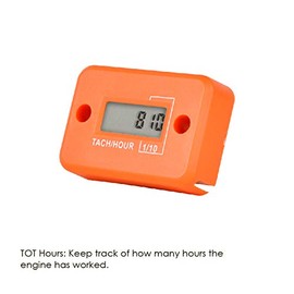 NInE-ROnG Tach Operating Hour Counter, Digital LCD Inductive Tachometer, RPM Measurement, Waterproof Design, for Gas Engine, Lawnmower, Motorcycle, Snowmobile Generator (2 Stroke) (Orange)