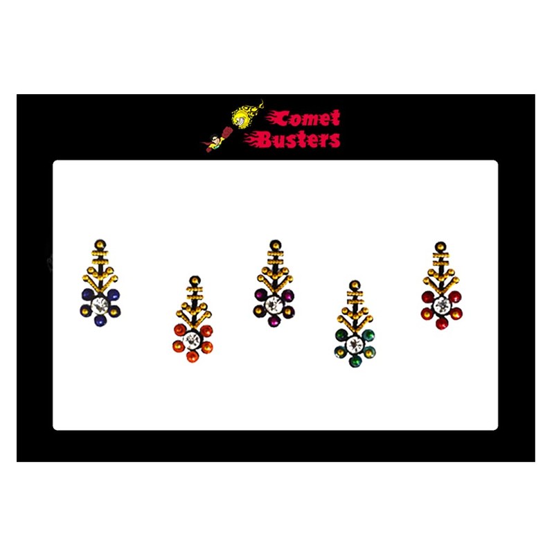 Comet Busters Fancy Multicolor Bindi With Silver Stone and Gold
