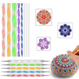 AmigozZ 13 Pcs Set of Mandala Rock Dotting Tools Nail Art Painting Tools Set, includes 5 Pieces Multi Color Stylus Pens and 8 Sizes Flat Head Multi Color Acrylic Dotting Rods for DIY