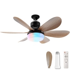 MIMIRGB Socket Fan Light with Remote,Small Ceiling Fans with Lights,Smart Timing Dimmable 3 Colors,E26 Base Socket Ceiling Fan for Bedroom Living Garage Kitchen（RGB Ambient-Wood Grain）