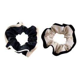 Beavorty 2pcs Color Matching Leather Hair Bands Black Beige Hair Ties for Girls Scrunchy for Comfortable Ponytail Holders Stylish Accessories