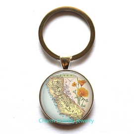 California Map Keychain & Charm: Travel Souvenir, Birthday Gift, Jewelry Art