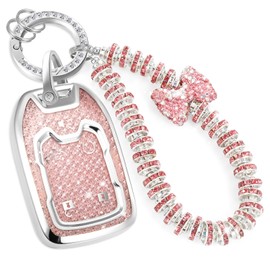 CTRINEWS for GMC Key Fob Cover with Fashionable Zirconia Wristlet KeyChain, Enchanting Diamond Patterns Soft Case for GMC Terrain Yukon XL Chevy (6 buttons) Key Fob Shell (Pink, A2)