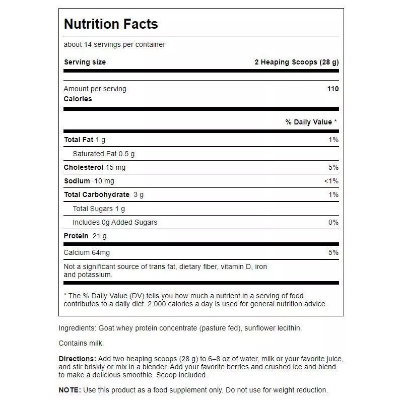 Swanson Goat Whey Protein Concentrate 14 oz Powder