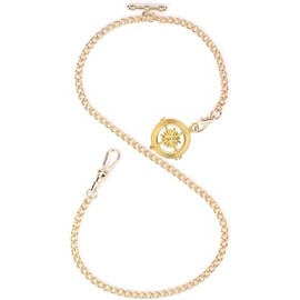 oyeaho Pocket Watch Albert Vest Chain Curb Link Chain with with T Bar 3 Hook Antique Plating Shield Fob Design for Men with Compass Gold