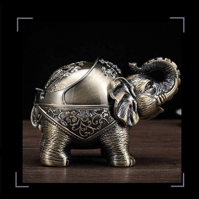 VOANZO Metal Ashtray Elephant With Lid Seal Creative Decorative Ashtray
