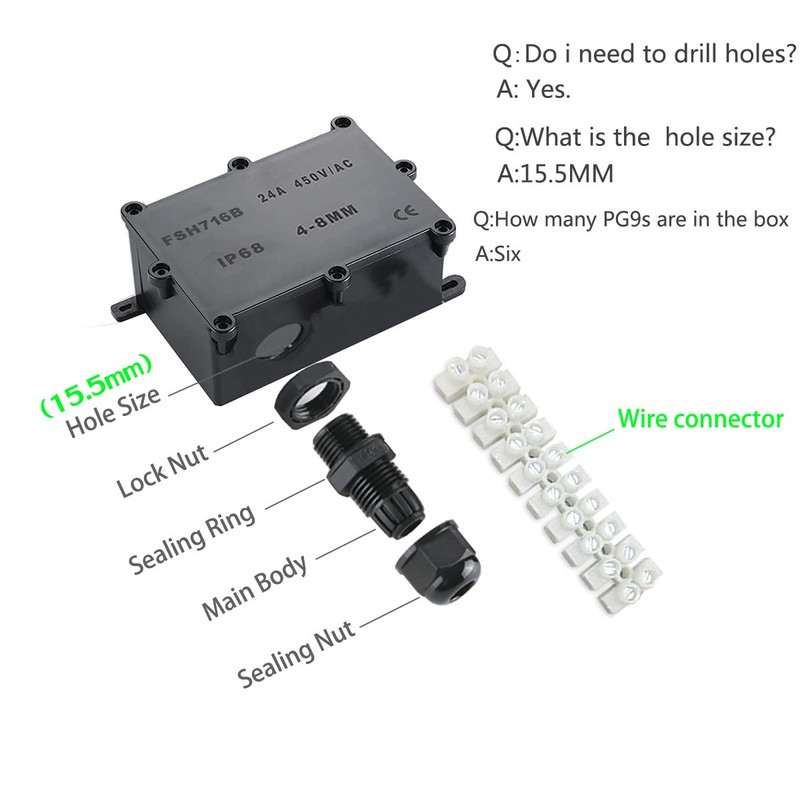 dstfuy Junction Box,ABS Waterproof IP68 Electrical Boxes.with 24A Barrier Terminals
